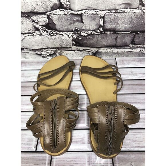 Sundance Olive Leather Open Strap Back Zip Flats Sandals Women Sz 41EU/10.5M US - Picture 7 of 16